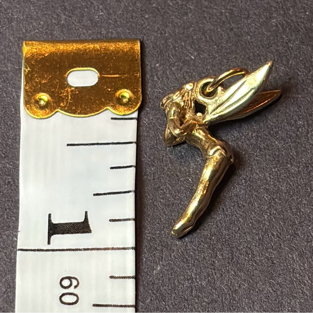 Gold Fairy Pendant Charm Necklace Accent Disney Tinkerbell vintage 14kt - Picture 5 of 5
